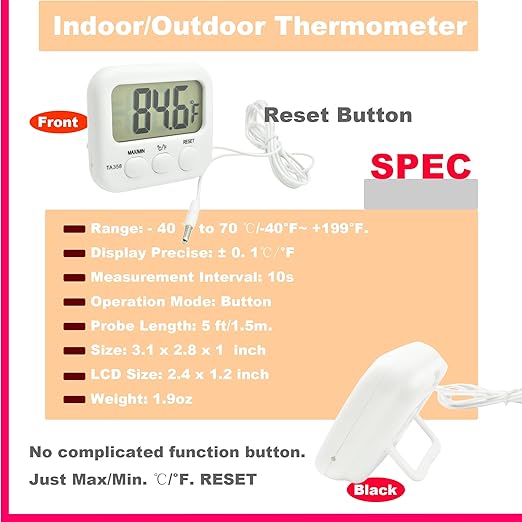 Small Digital Thermometer TA358 Celsius/Fahrenheit Temperature Indoor/Outdoor - Image 2
