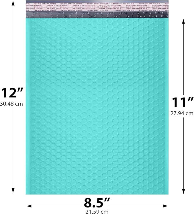 Teal Poly Bubble Mailers 8.5x12 inch #2 | Self Seal Padded Envelopes | - Image 2
