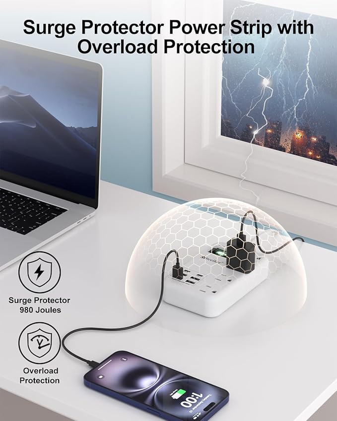 6 USB Surge Protector Power Strip- 10 Ft Extension Cord - Image 8