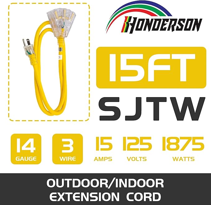 3-Outlets Indoor Outdoor Extension Cord Weatherproof - Image 2