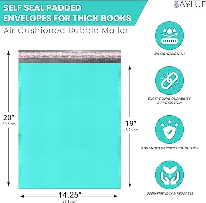 Teal 14.25x20 Inch Poly Bubble Mailers #7 | Self Seal Large Padded Envelopes | - Image 2
