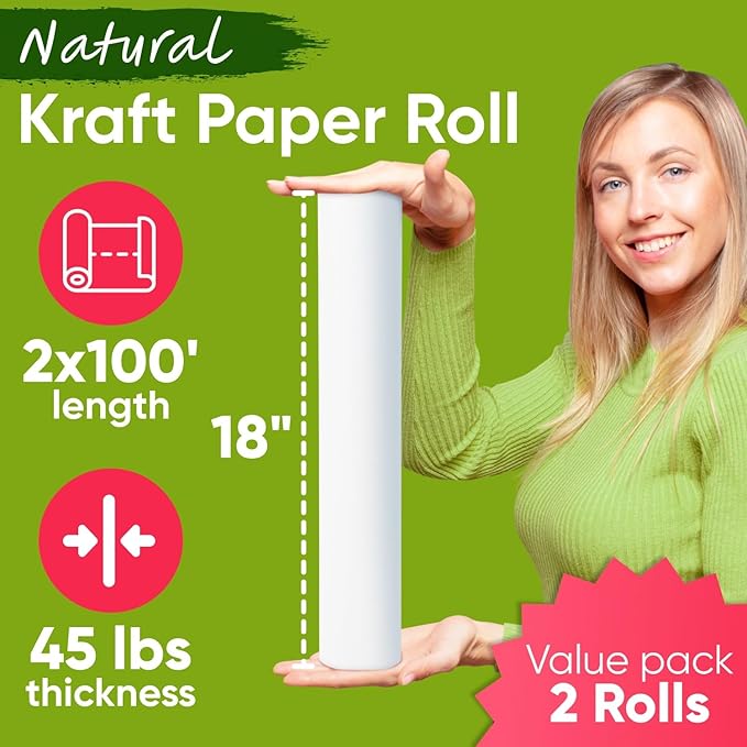 18" x 1200" White Kraft Paper Roll, 45 lbs Thickness, Made in USA Colored Kraft - Image 3