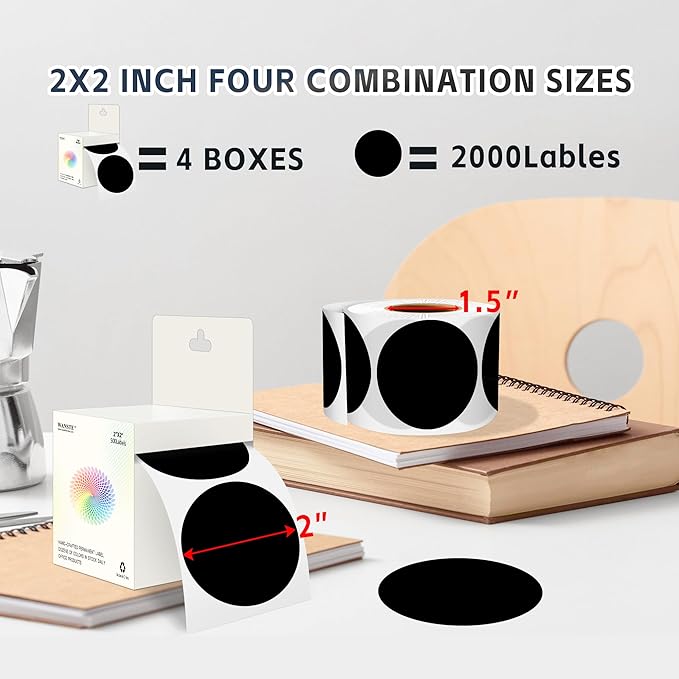 2-Inch Black Circle Sticker Labels, Organizing - Image 2