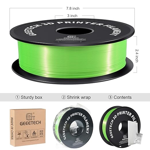 Geeetech Silk PLA Filament 1.75mm 3D Printer Filament Apple Green, Metal-Like - Image 6