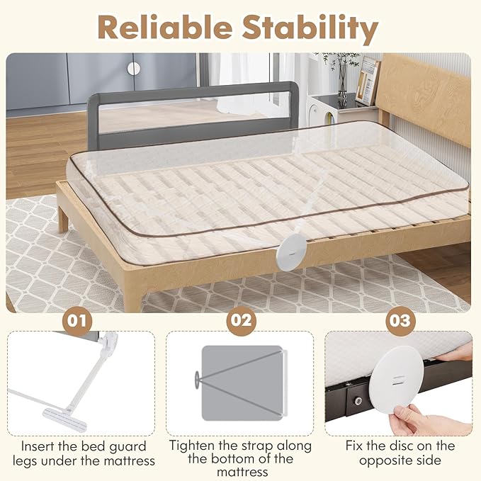 BABY JOY Bed Rails for Toddlers, 59‘’ Extra Long, Upgraded Swing Down Bed Guard - Image 5