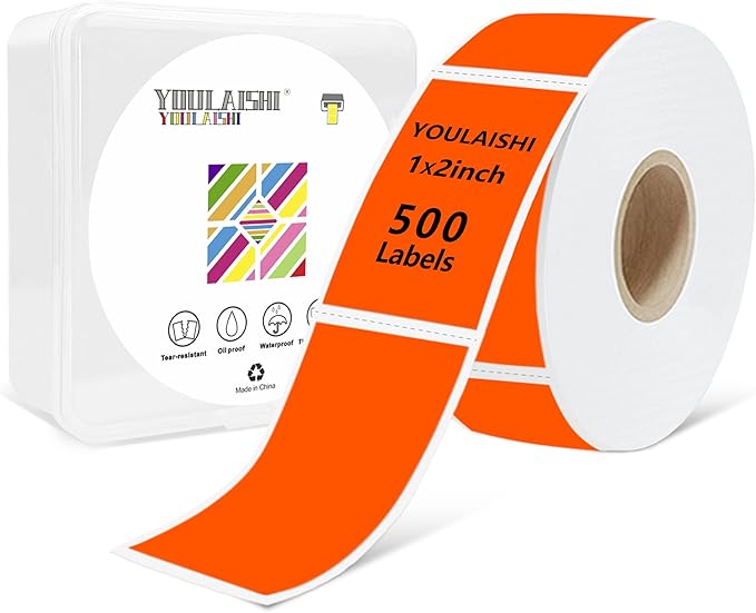 1x2 inch Label Stickers Roll for Thermal Printer 500PCS Colored Removable by YOULAISHI
