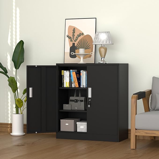 Metal Storage Cabinet with Locking Doors and 2 Adjustable Shelves, Small - Image 10