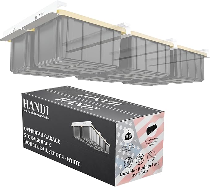 HANDT Overhead Garage Storage Rack, Connectable Heavy Duty Metal Ceiling Rails by HANDT