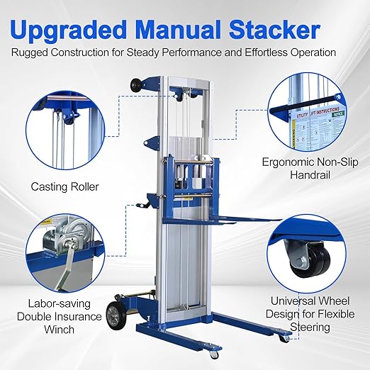 122" Material Lift Winch Stacker, 400 lbs Capacity Manual Material Lifts - Image 3
