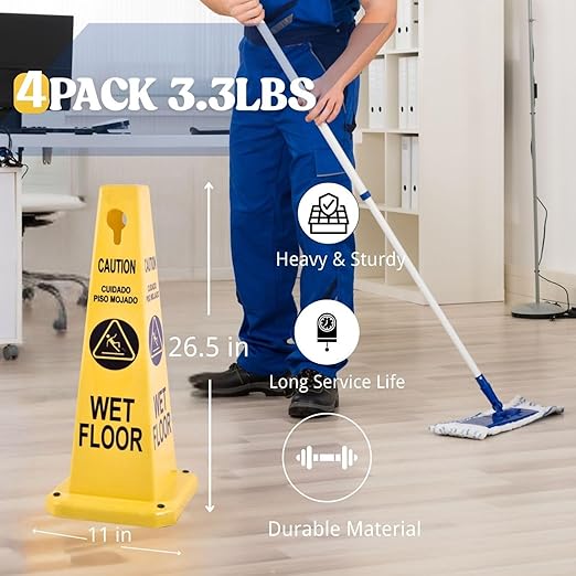 BESEA Caution Wet Floor Signs 4Pack Heavy Duty Caution Cones to Avoid Slipping - Image 2
