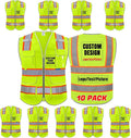 BeautyWill Custom Logo 10 Pockets Safety Vest Class2 ANSI Certified High by BeautyWill