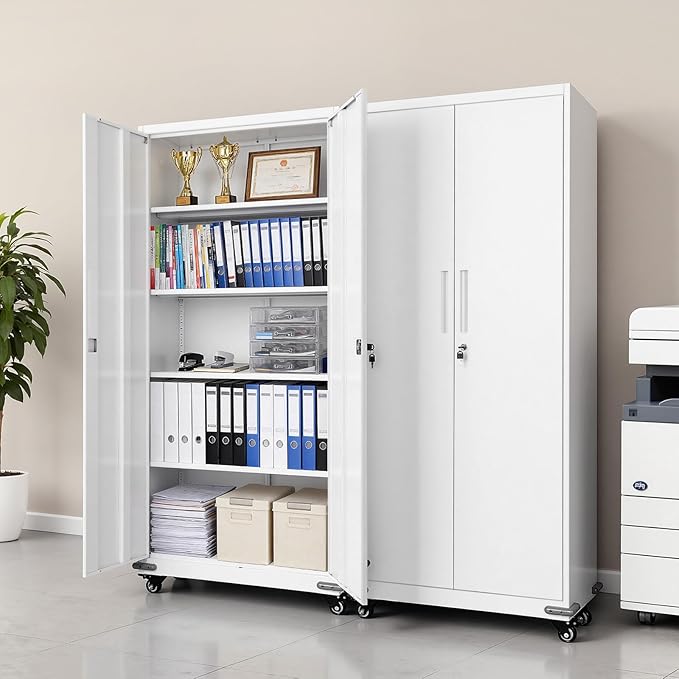 VEVOR Metal Storage Cabinet, 72.6 in Rolling Steel Garage Cabinet - Image 2