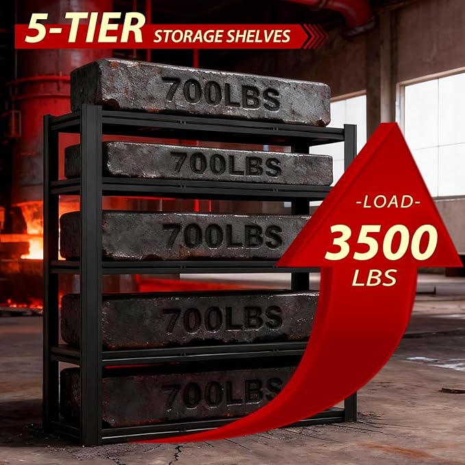 Metal Storage Shelves Unit, 5-Tier Adjustable Heavy Duty Garage Shelving - Image 3