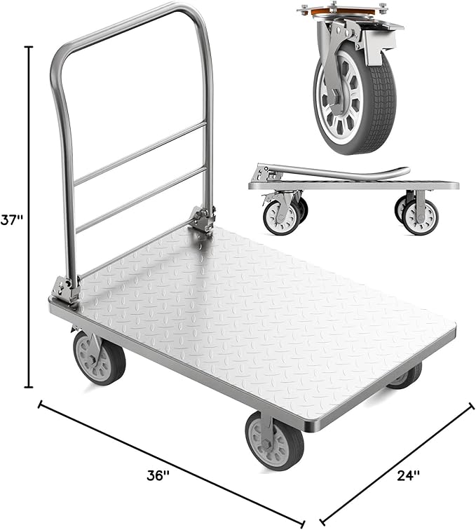 Heavy Duty Platform Truck Cart, Flatbed Cart Folding Hand Trucks, - Image 9