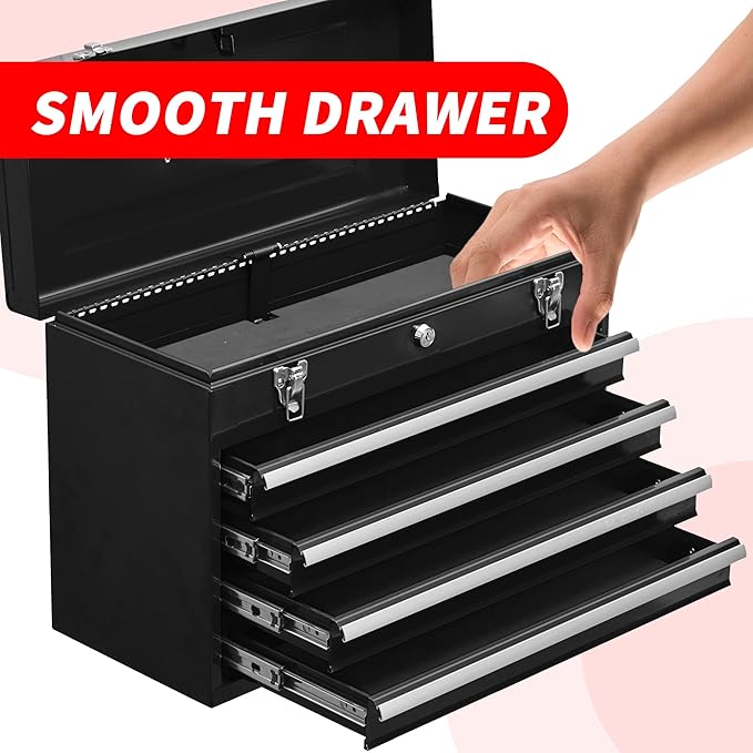 4 Drawers Metal Tool Box Portable Steel Tool Chest - Image 7