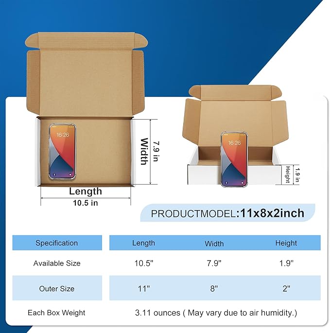 Famagic 30 Pack 11x8x2 Inch Small Shipping Boxes White Corrugated Cardboard - Image 2