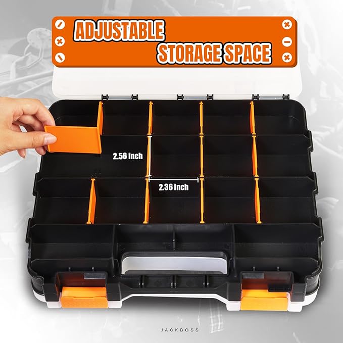 Generic Tool Box with Transparent Lid, Double Side 34-Compartments Organizer - Image 3