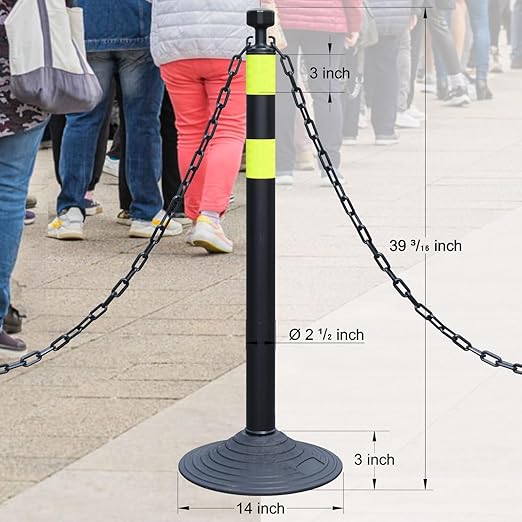 6-Set Pack 40" inch Black Yellow Work Zone Chain Post Set, 6 x 6.6' Feet - Image 2
