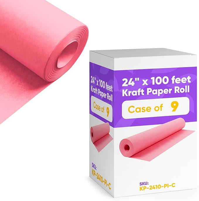 24" x 1200" Pink Kraft Paper, 45 lbs Thickness, Made in USA Kraft Paper by Paclord