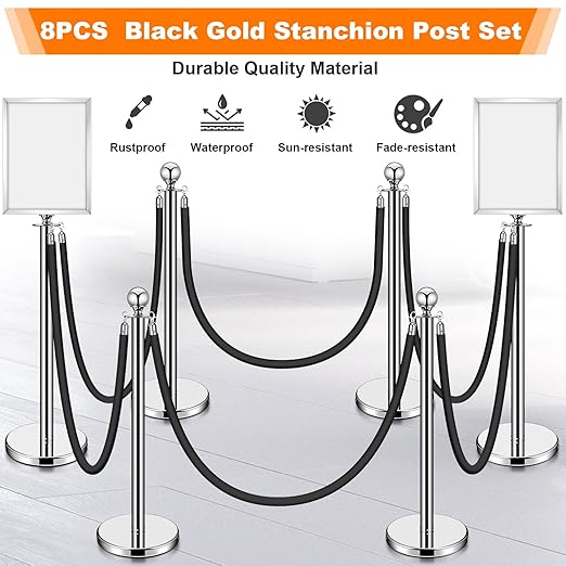 Blulu 8 Sets Stainless Steel Stanchion Set 8 Crowd Control Poles 7 Velvet Ropes - Image 3