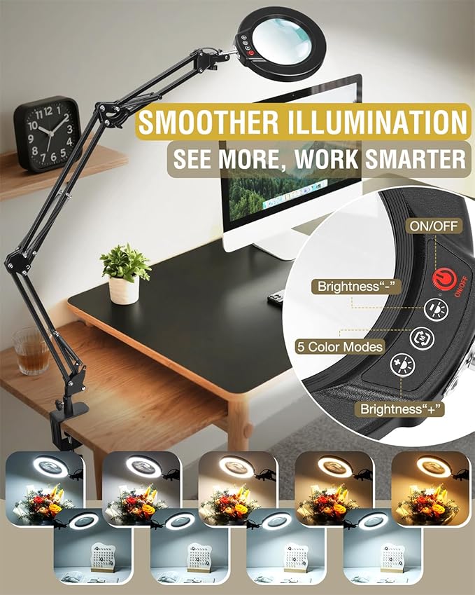 10X Magnifying Glass with Light and Clamp, Ultra Long 3 Section Swing Arm LED - Image 5