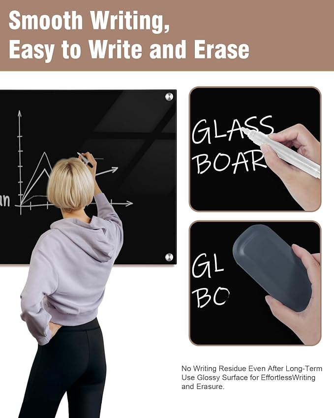 Mifuro Magnetic Glass Whiteboard，36"x24" Wall Mounted Frameless Dry Erase Board - Image 4