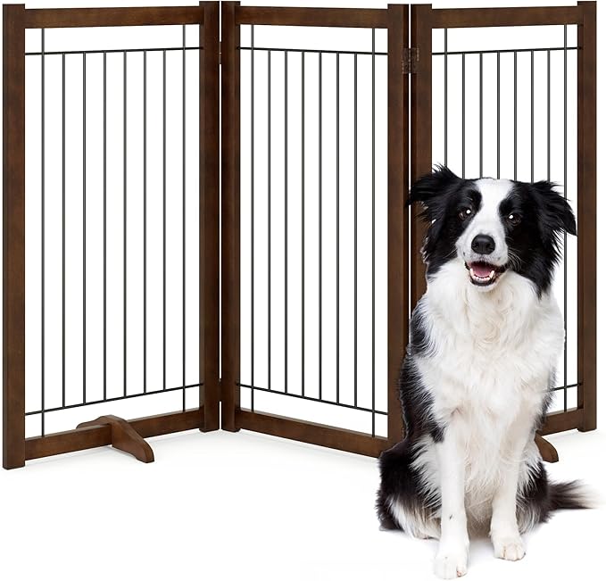 Wire Dog Gate Solid Wood Frame, Anti-Chewing, Indoor Freestanding Pet Gate by Acovy
