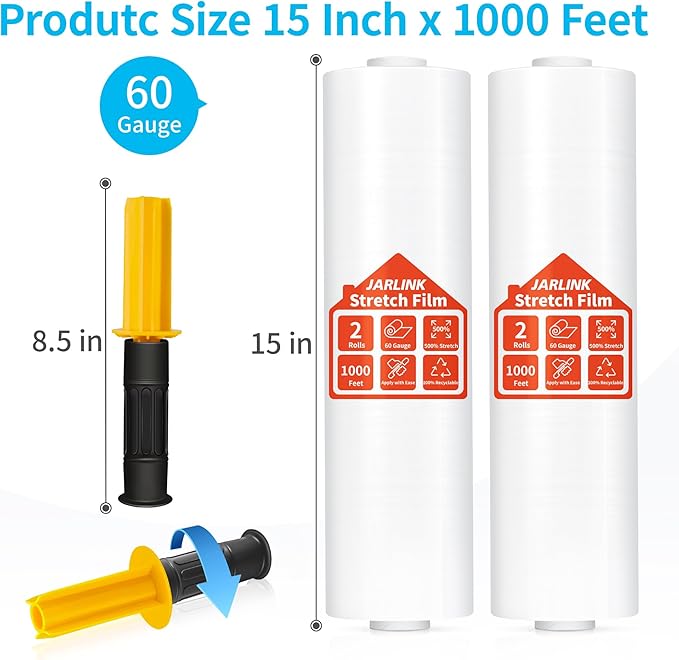 JARLINK Stretch Film, 15 Inch x 1000 Feet Shrink Wrap - Image 2
