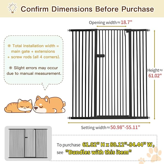 Lumizone Extra Tall Cat Gate 61.02" High Pressure Mounted Extra Wide 2025 New - Image 2