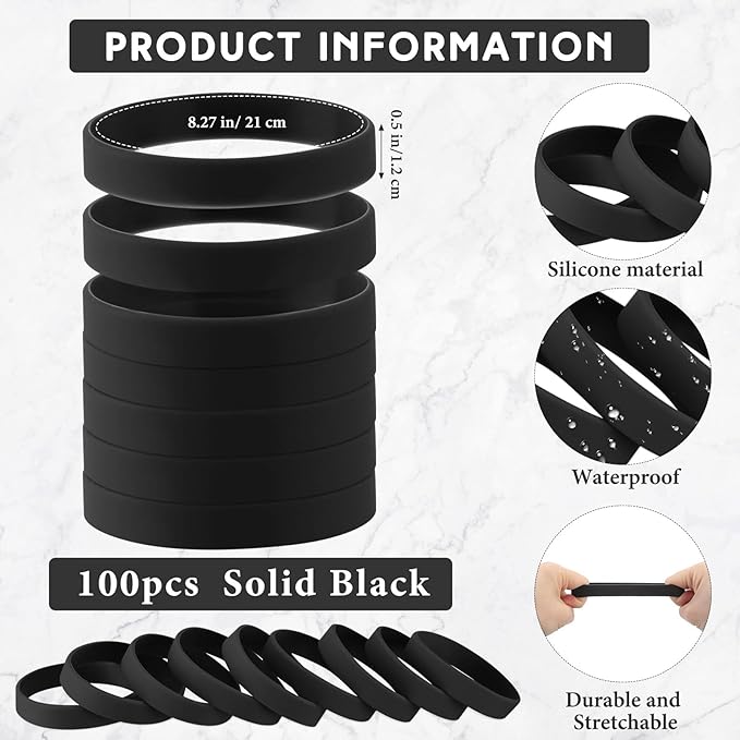 Liliful 100 Pcs Silicone Rubber Wristbands Rubber Wristband Bracelet Bands - Image 2