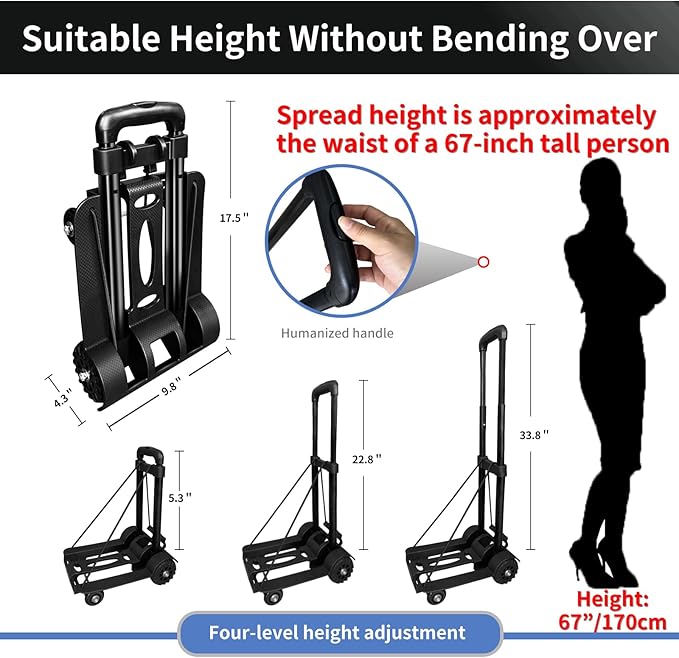 Folding Hand Truck-200 Lbs Trolley Utility Cart, Portable 4-Wheels Lightweight - Image 4