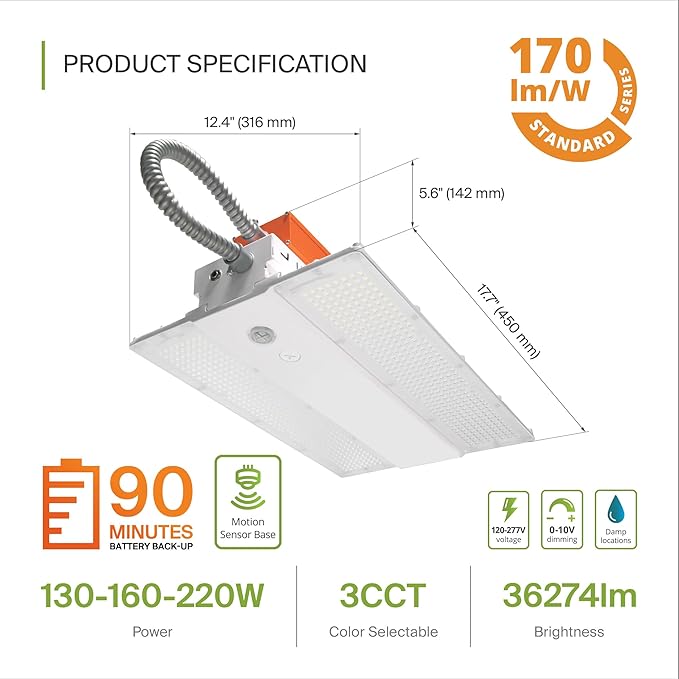 ASD LED Linear High Bay Light Fixture, Commercial Shop Lighting | 3CCT - Image 2