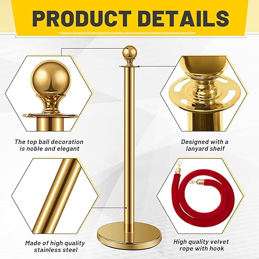 Ferraycle 12 Pcs Stainless Steel Stanchions Post Queue 5 ft Carpet Ropes and - Image 3
