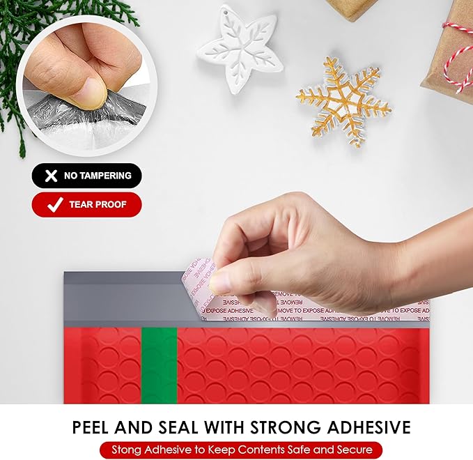 Christmas Poly Bubble Mailers | #2 Cushion Mailer, 8.5"x11" | Self Seal | - Image 4