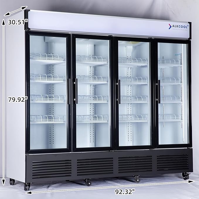 Commercial Beverage Refrigerator Display Fridge, 85 Cu Ft Four Glass Door - Image 5