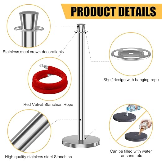 kaiyomi 8Pcs Stanchions with Red Velvet Ropes Set, 5 Feet Velvet Ropes and - Image 4