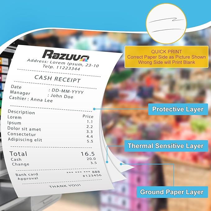 3 1/8 X 273 Thermal Receipt Paper Rolls- Fits All Pos Cash Registers, - Image 7