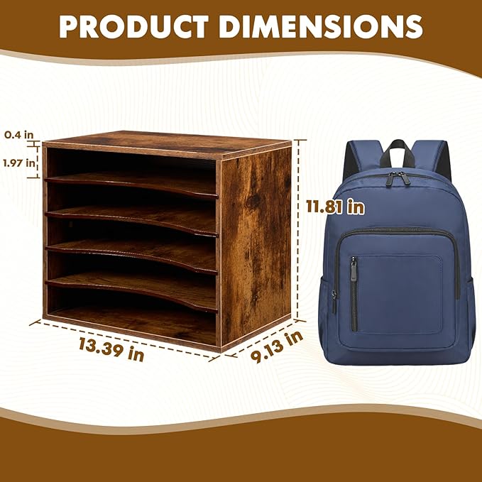 EMERIT Paper Organzier Wood Desktop Organizer Storage Letter Tray File Sorter - Image 2
