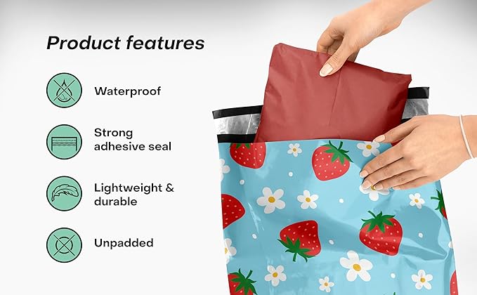 10x13 Poly Mailers – Summer Strawberries – Waterproof, Tear-Resistant Shipping - Image 4