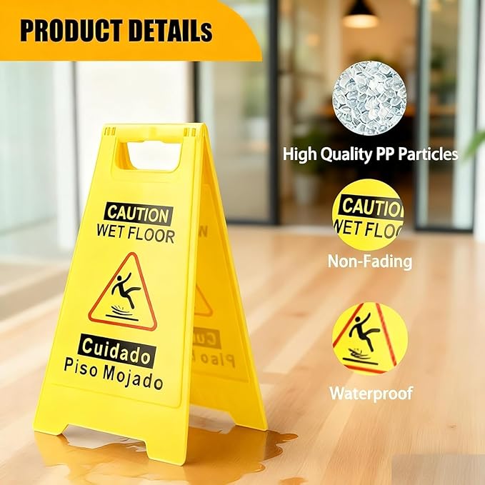 2 Pack Caution Wet Floor Sign, Bright Yellow, Double-Sided A-Frame Safety - Image 5