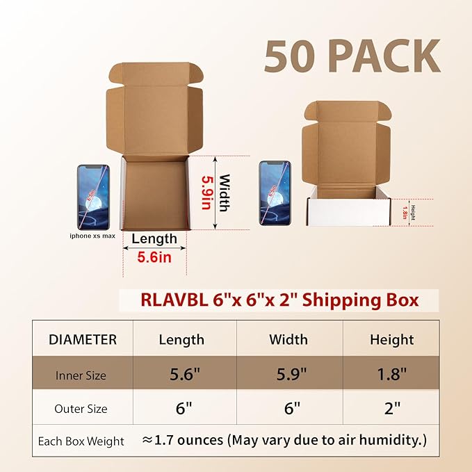 RLAVBL 6x6x2 Shipping Boxes Set of 50, Mailer Box - Image 2