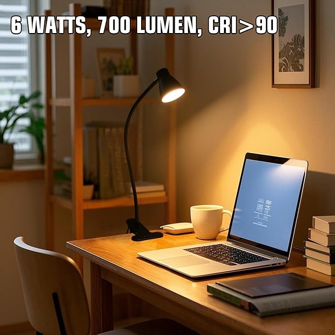 Clamp Desk Lamp, Clip on Reading Light, 3000K-6500K Adjustable Color Temperature - Image 6