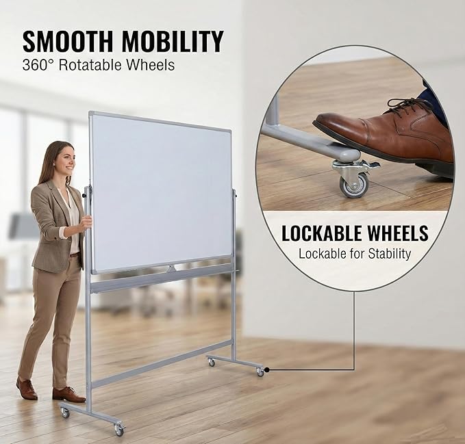 Large Double Sided Whiteboard 72x40 inches on Wheels, Height Adjustable Mobile - Image 5