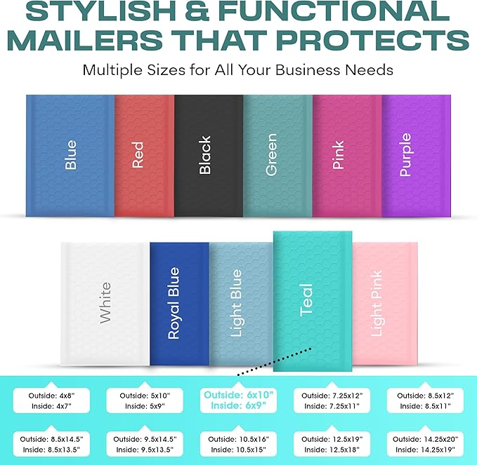 Teal Small Poly Bubble Mailers 6x10 inch #0 | Self Seal Padded Envelopes | - Image 2