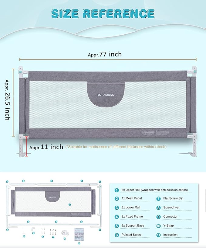 MBQMBSS 2 Pack Toddler Bed Rail Guards - Image 2