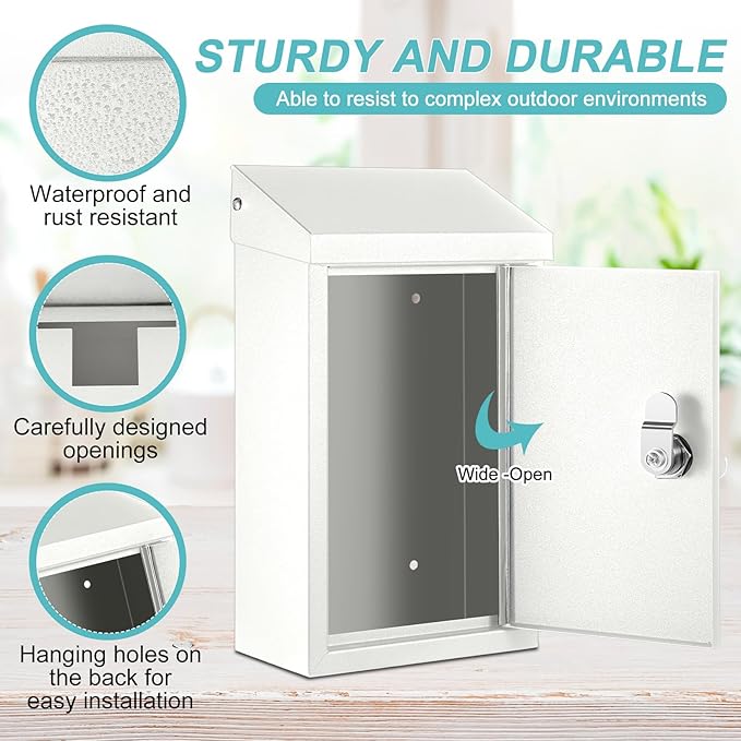 Metal Mount Wall Donation Box Key Lock Money Cash Drop Box - Image 3