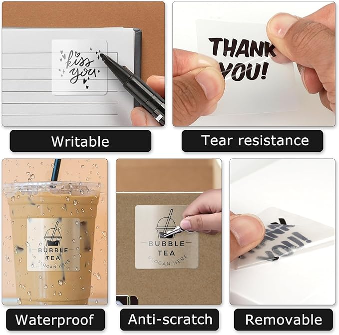 Clear Thermal Labels Vinyl 2 × 2 Inch Self-Adhesive Square Stickers Roll - Image 6