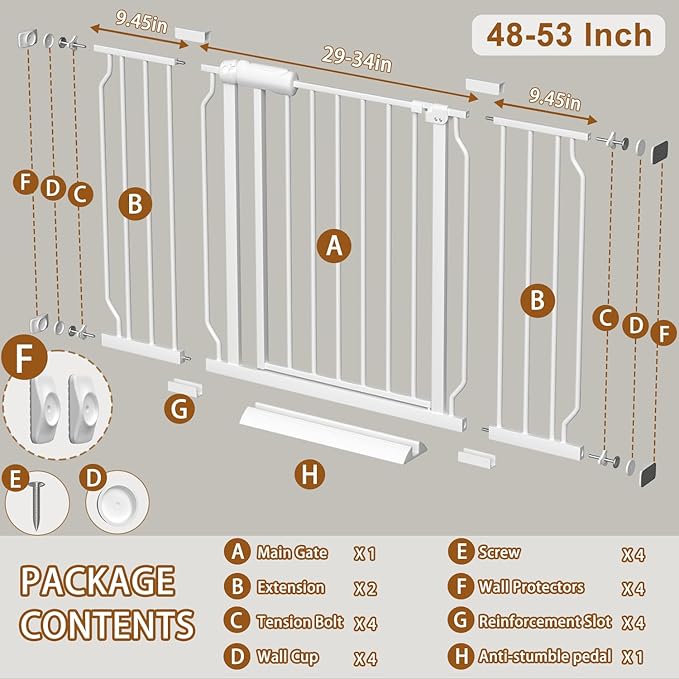 Fairy Baby Extra Wide Baby Gates 48-53 Inch, Auto Close Child Safety Gates - Image 3