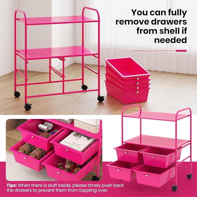 Giantex Rolling Storage Cart w/ 4 Drawers 2 Shelves Metal Rack Shelf Home - Image 6