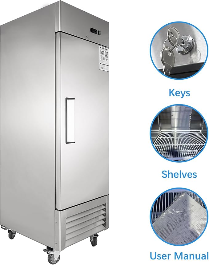 JINSONG 27" Commercial Refrigerator, 23 Cu.Ft Reach-in Stainless Steel Fridge - Image 3